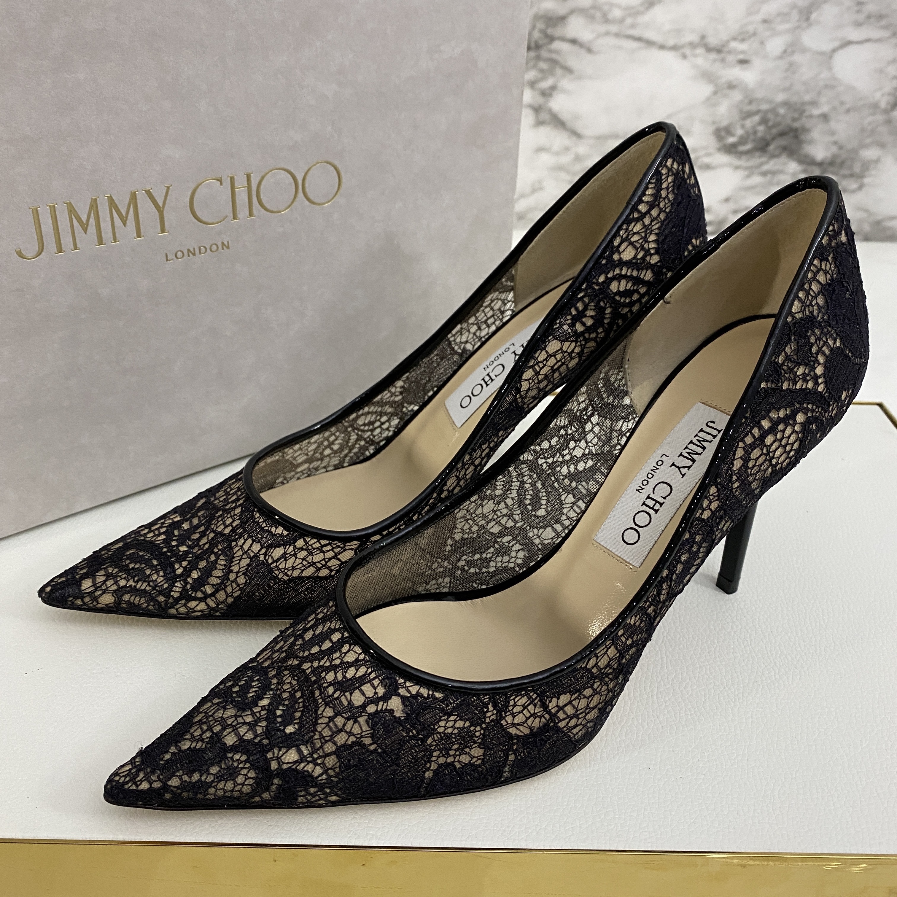 1点限りSALE!!【JIMMY CHOO】AGNES♪パンプス♪レース♪24cm - www