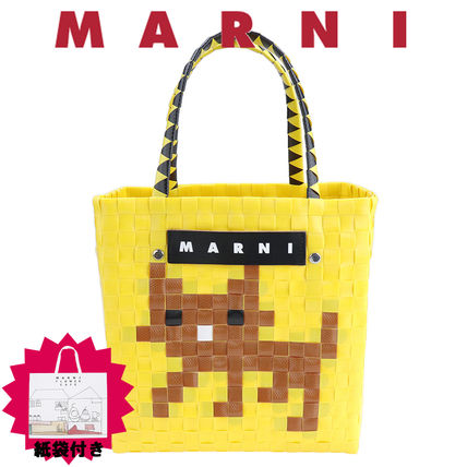 MARNI Straw Bags Unisex Calfskin Nylon Blended Fabrics Street Style A4 2WAY