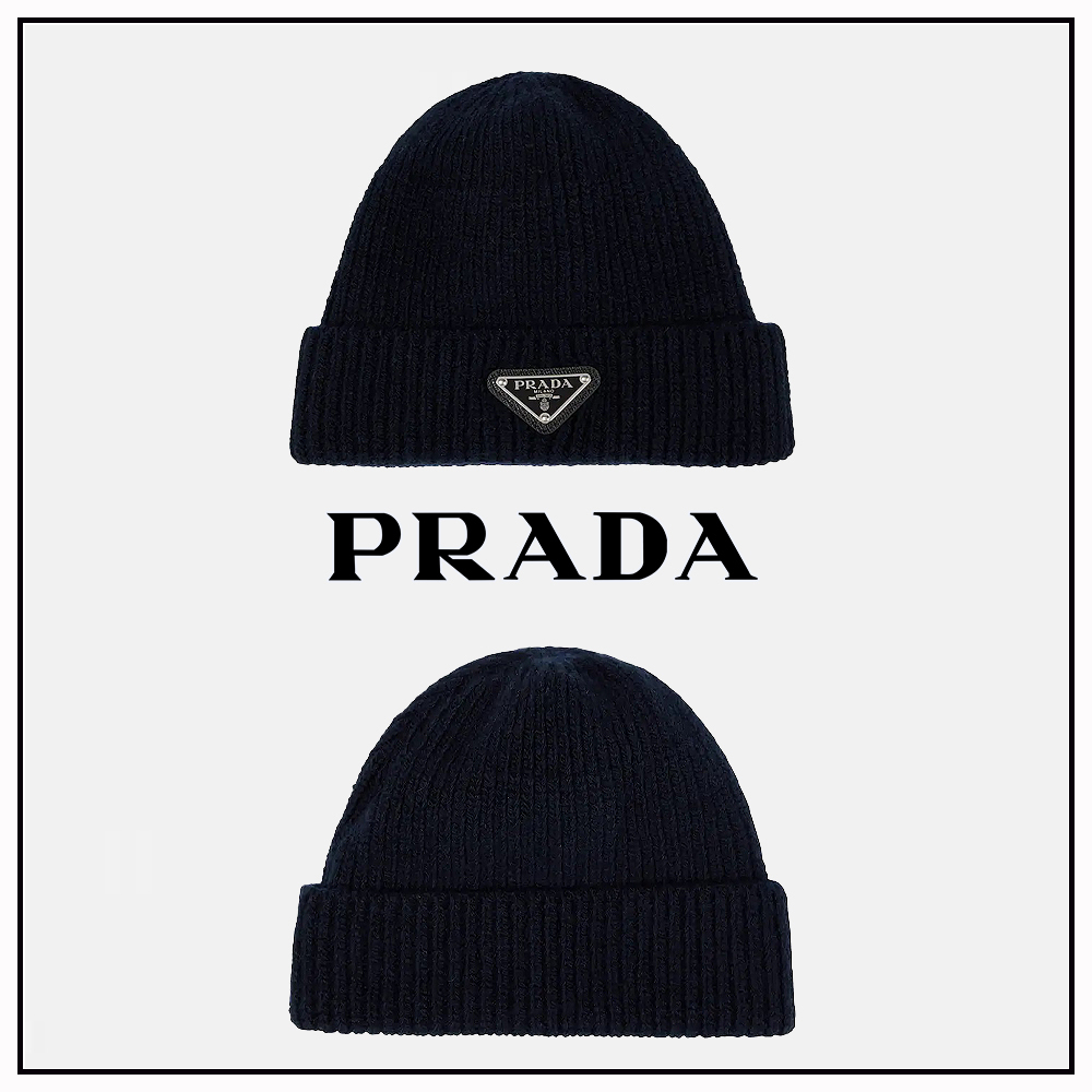新作*PRADA*ロゴ ウール カシミヤ ブレンドビーニー リブニット