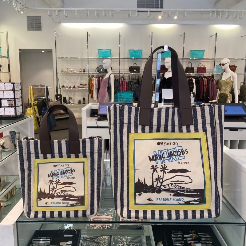 MARC JACOBS ロゴ パッチ キャンバストート ストライプ Sサイズ