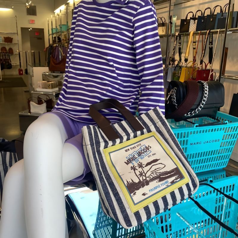 MARC JACOBS ロゴ パッチ キャンバストート ストライプ Sサイズ