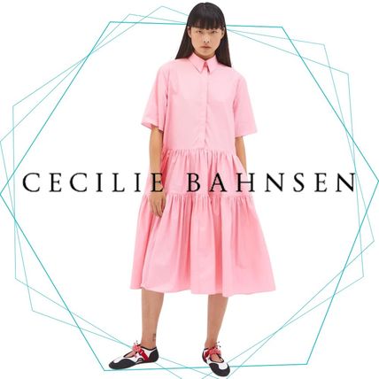 CECILIE BAHNSEN Dresses Casual Style A-line Plain Cotton Medium Long Short Sleeves