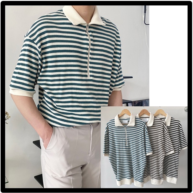 ★日本未入荷★半袖 マルチカラー ジップアップ★ニット★