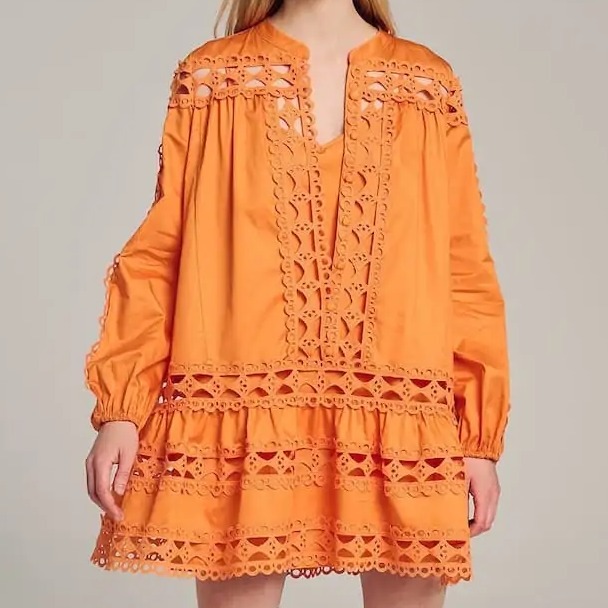 “DEVOTION” Cut-Out Embroidery＆Lace Dress Orange