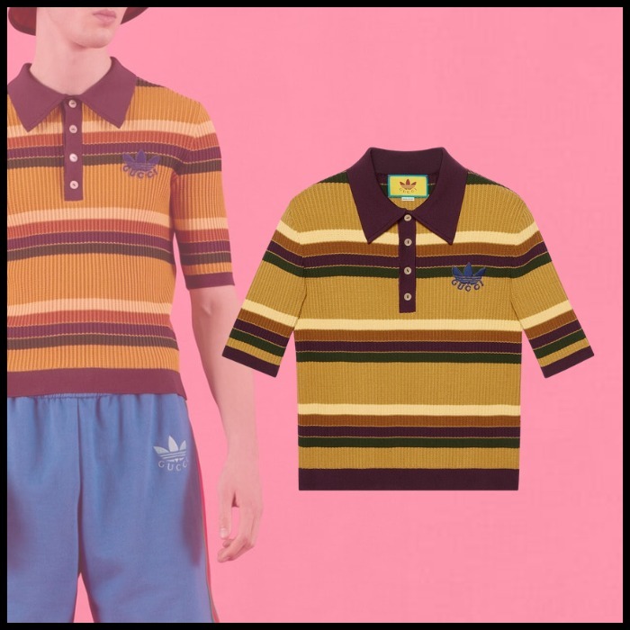 大人気新品 adidas コラボ☆ x ストライプポロシャツ Gucci ポロシャツ