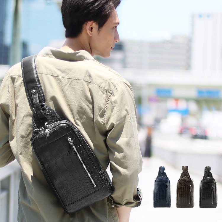 j-white クロコダイルマット ボディバッグ