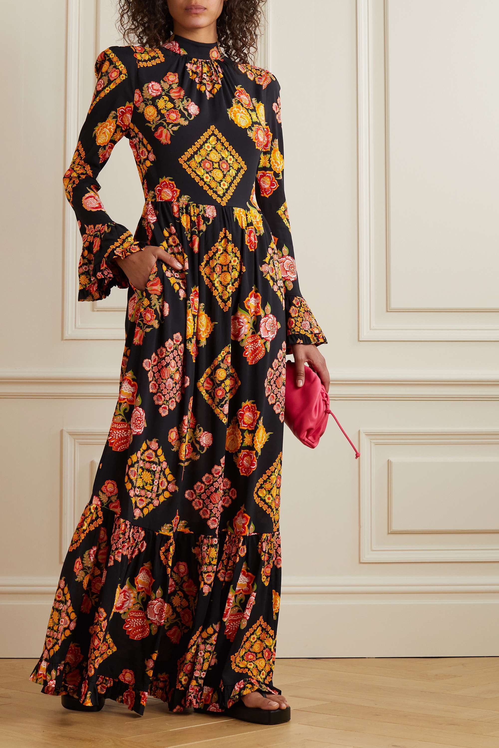【LA DOUBLEJ】visconti tiered floral-print crepe maxi ドレス