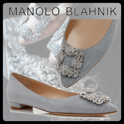 【MANOLO BLAHNIK】HANGISIFLAT GLITTER フラットシューズ 1cm