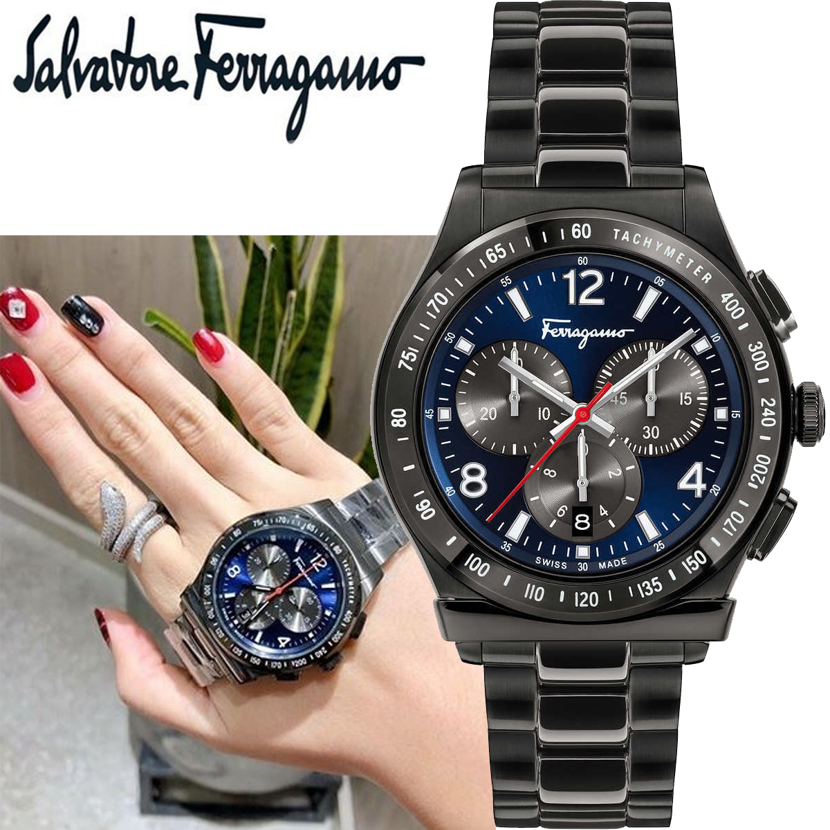人気商品！Ferragamo クロノグラフ Ion Plated Stainless Steel