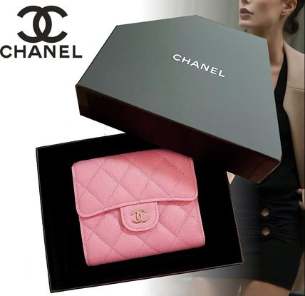 CHANEL Folding Wallets Unisex Street Style Plain Folding Wallet Small Wallet Bridal