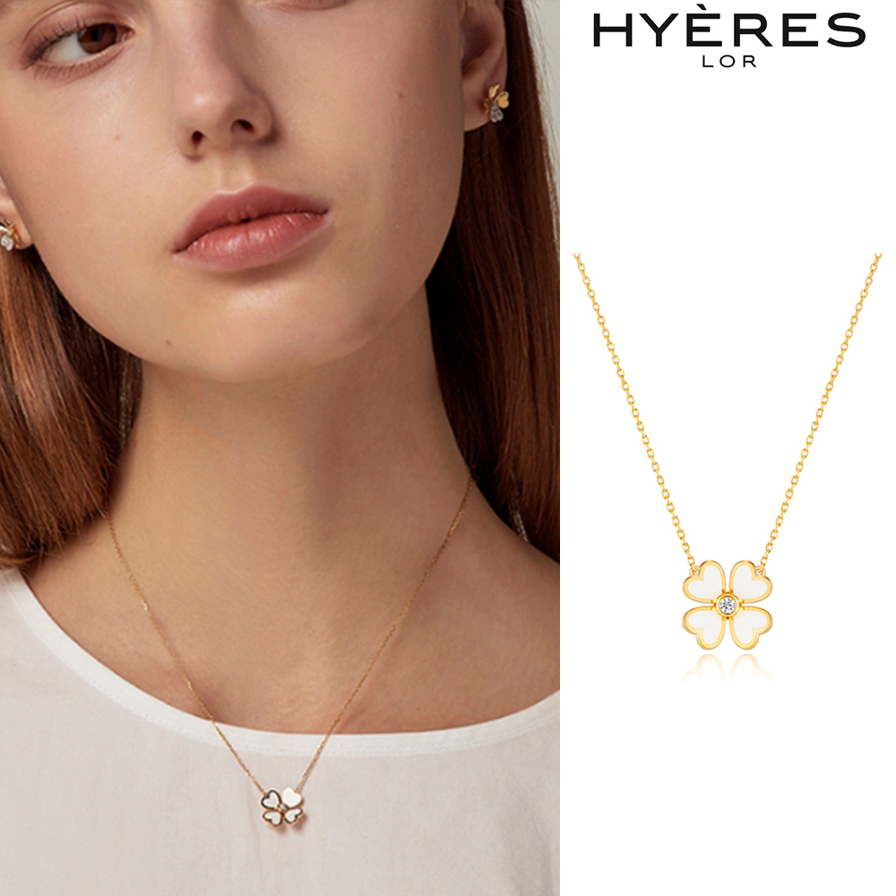 【HYERES LOR】Bonne Chance Silver enamel necklace White M