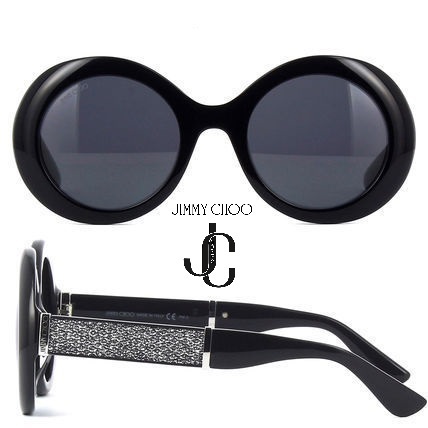 Jimmy Choo 黒グリッター丸型ラウンド サングラス イタリー製