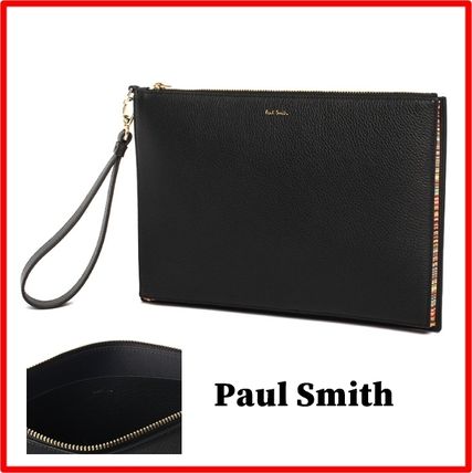 Paul Smith Clutches Unisex Street Style Plain Leather Logo Clutches