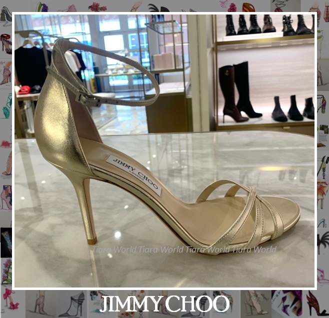 メタリック★Jimmy Choo DINDA 85 レザー サンダル シャンパン