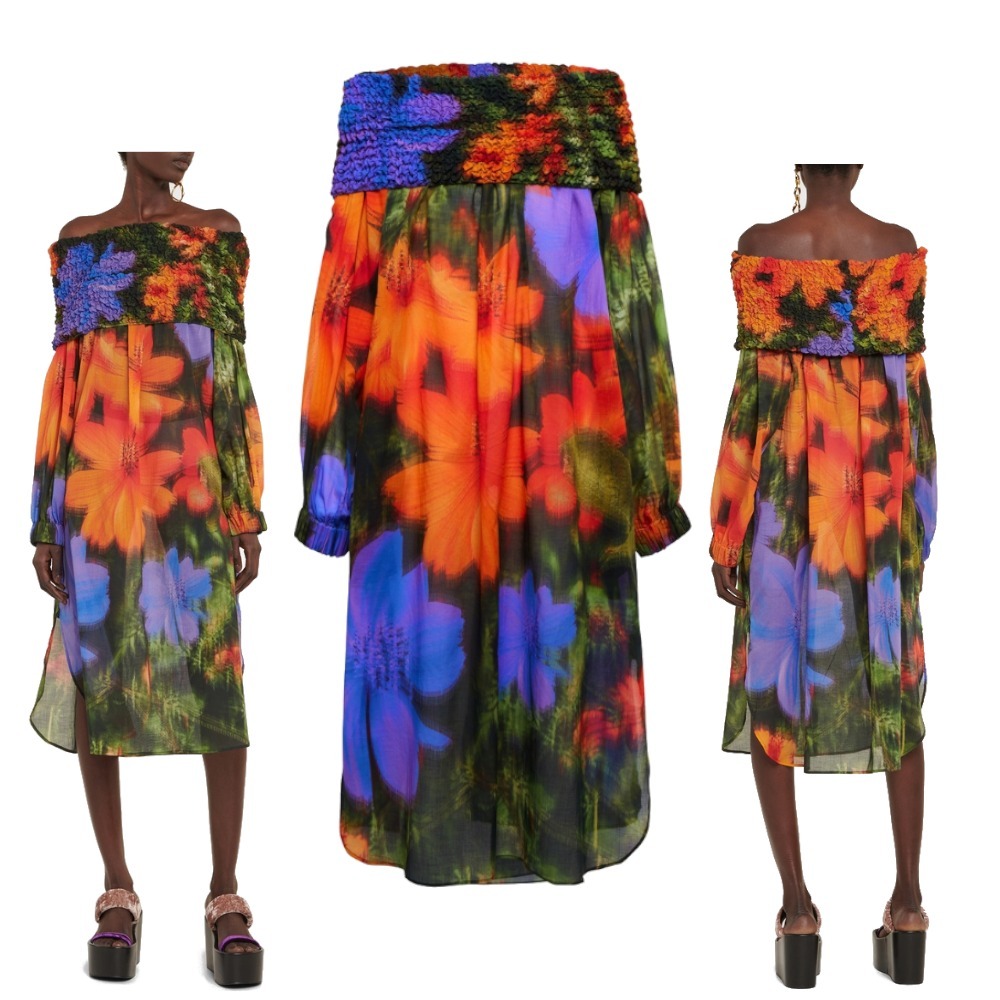 22SS【DRIES VAN NOTEN】Smocked cotton midi dress ワンピース