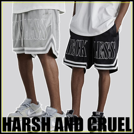 HARSH AND CRUEL ハーフパンツ 無地 ストリート カジュアル 人気 HARSH AND CRUEL ハーフパンツ ジップ ストリート 黒 カジュアル