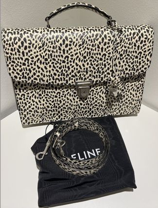 CELINE Business & Briefcases Leopard Patterns A4 2WAY Leather Logo Outlet