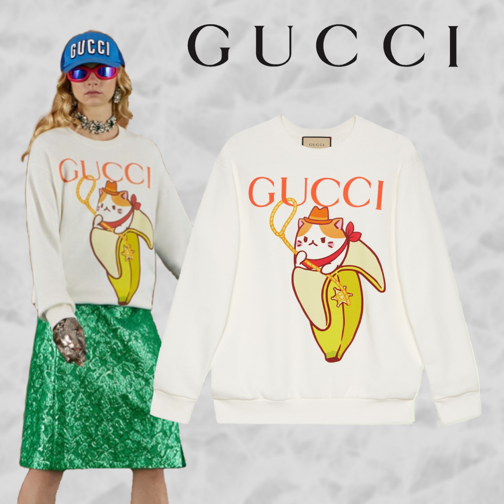 豪華 国内即発【GUCCI】GUCCI&ばなにゃ コットン スウェットシャツ スウェット・トレーナー 豪華 国内即発【GUCCI】GUCCI&ばなにゃ コットン スウェットシャツ スウェット・トレーナー