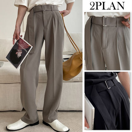 【2plan】Rings Belted Wide Slacks 2plan】Two-Tuck Belted Wide Pants (2plan/スラックス