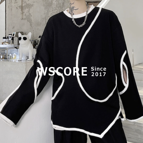 ルーズスタイル 不規則柄 穴あき 個性派Tシャツ バイカラー