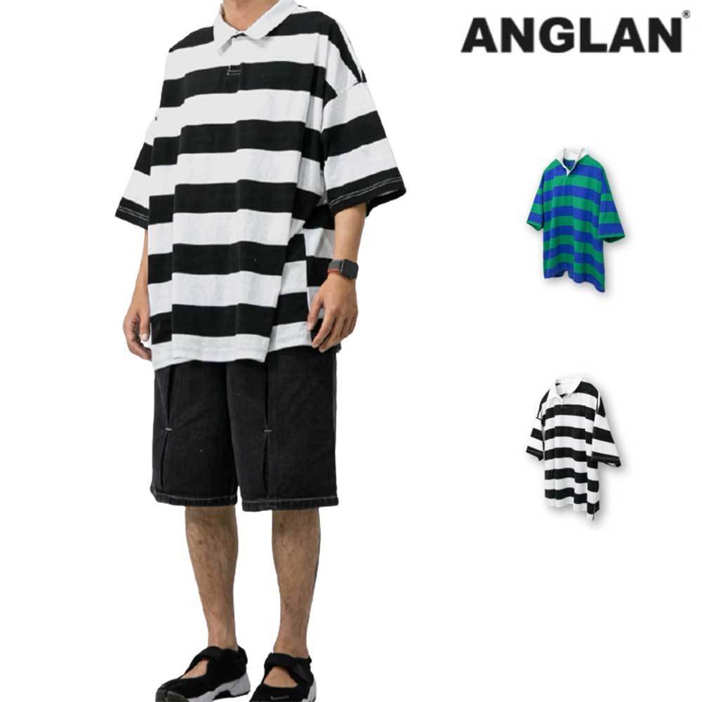 【ANGLAN】Mark Stripe Wide PK Tee