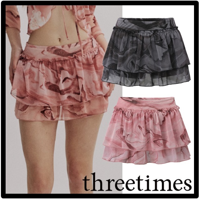 ★送料・関税込★THREETIMES★Soft jungle - frill mini skirt★