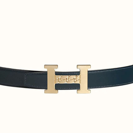 Shop HERMES Tete de cheval belt buckle & reversible leather strap ...