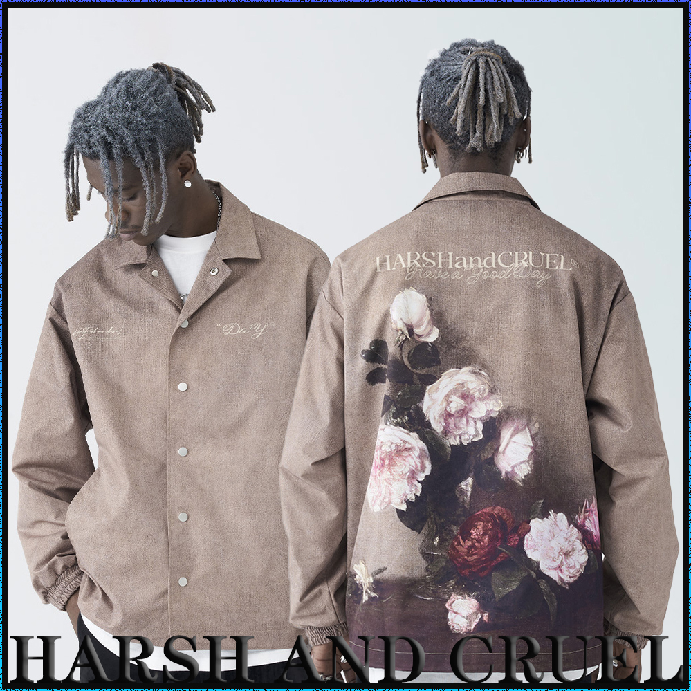 HARSH AND CRUEL ジャケット レトロ お花プリント 人気 男女兼用