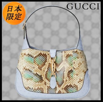 GUCCI Shoulder Bags Casual Style Ostrich Leather Blended Fabrics 2WAY Bi-color