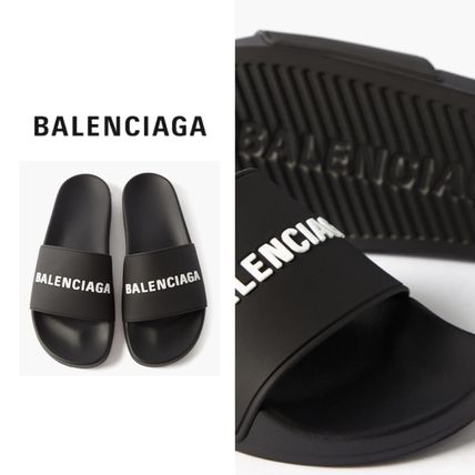 BALENCIAGA Shower Sandals Street Style Plain Shower Shoes Flipflop Logo Shower Sandals