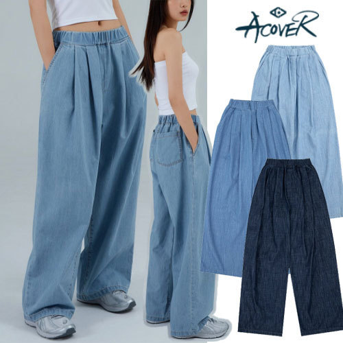 ACOVER★22SS★Pintuck Peach Wide Denim Pants