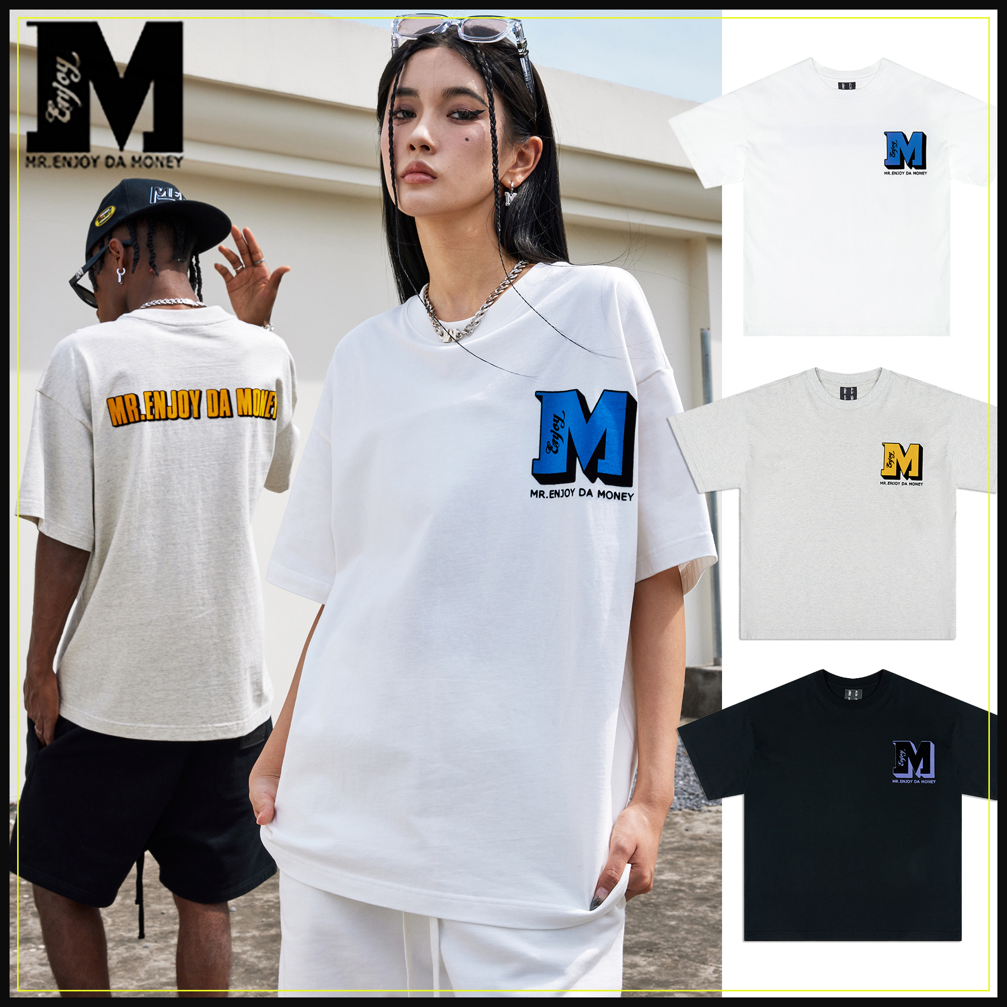 MEDM Tシャツ 半袖 ロゴ プリント 大人気 男女兼用 ヒップホップ