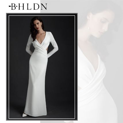 BHLDN Wedding Dresses V-Neck Plain Long Short Sleeves Lace Bridal Wedding Dresses