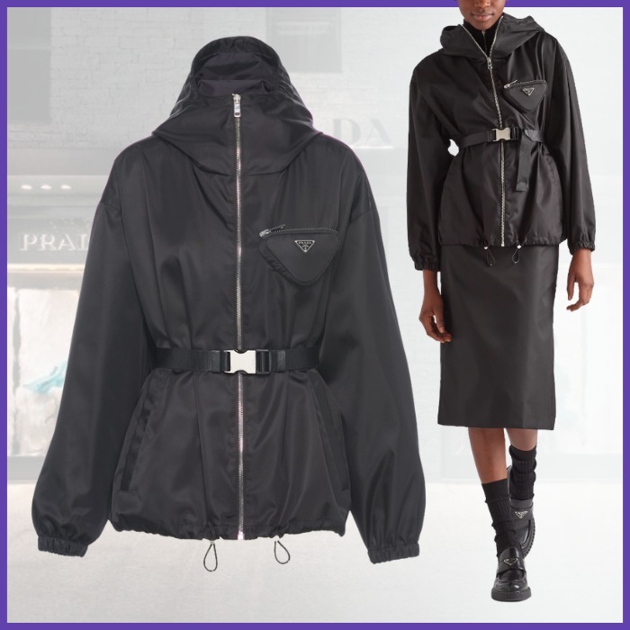 ☆PRADA☆ポーチ付Re Nylonブルゾンフーデッドジャケット