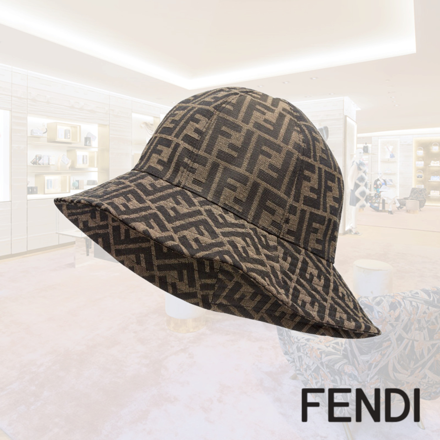 【FENDI】Brown canvas cloche hat クロシュハット FFロゴ 【FENDI】Brown canvas cloche hat クロシュハット FFロゴ