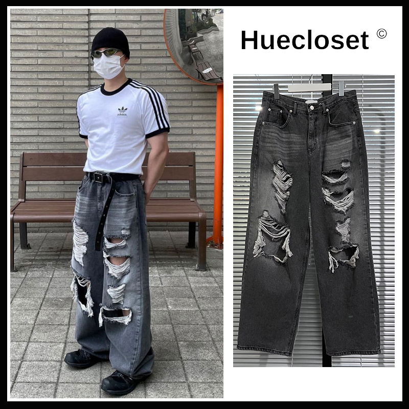 【HUECLOSET】関税込★Black Vintage Damage Denim Pants