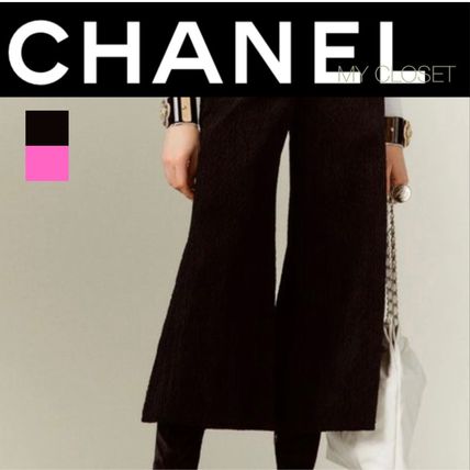 CHANEL パンツ CHANEL 太め 黒 ラッパ ベロア 無地 キュロット ロング 新作