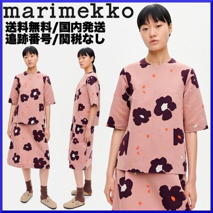 marimekko Shirts & Blouses Flower Patterns Casual Style Linen Cotton Medium