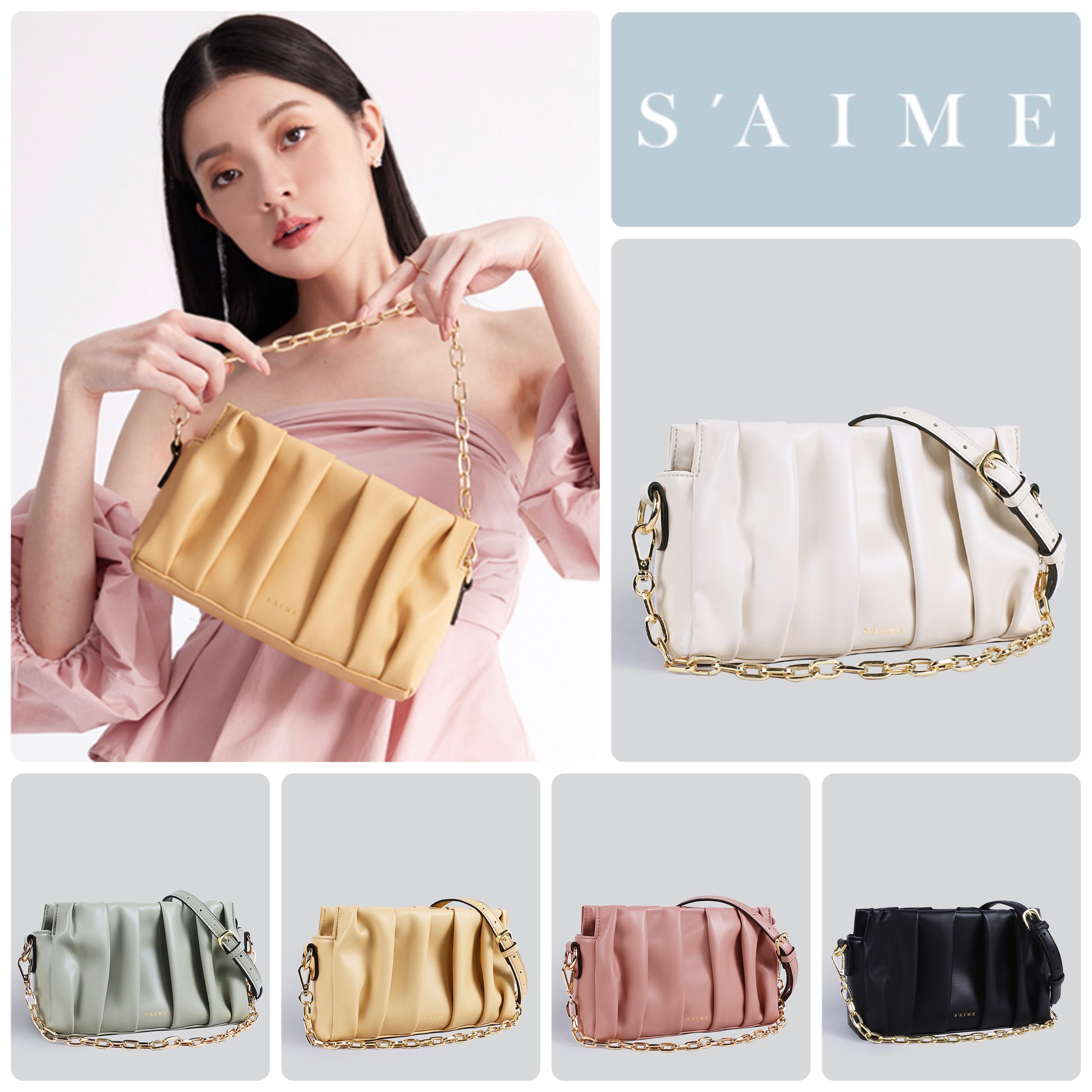 ★S'AIME皺褶雲duo錬條小方包 チェーン ショルダーバッグ/送料込