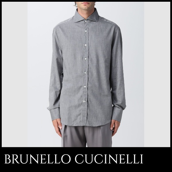 新品同様 BRUNELLO CUCINELLI モニーレ ネクタイコットンシャツ-