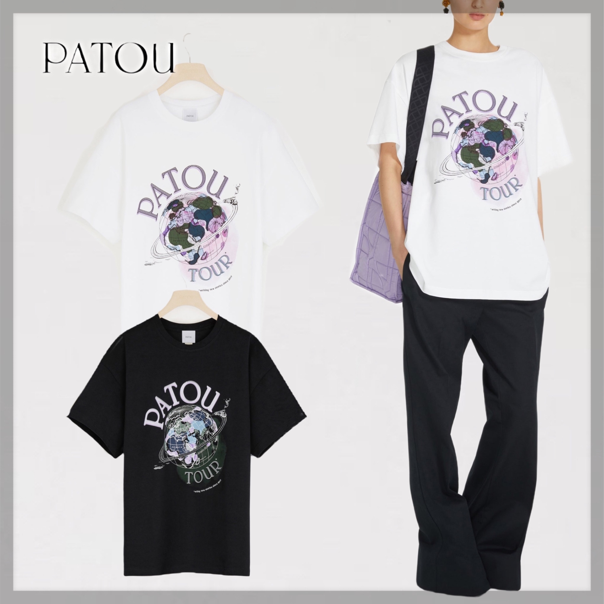 特売 【PATOU】オーバーサイズフィットコットンツアー半袖Tシャツ/2色