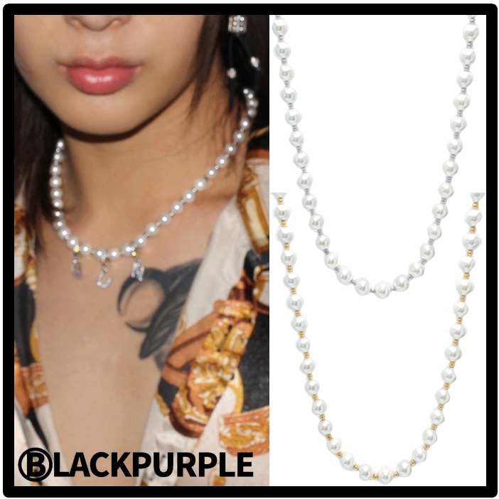 ☆関税込☆BLACKPURPLE★8mm Little Pearl Ball Chain Necklace