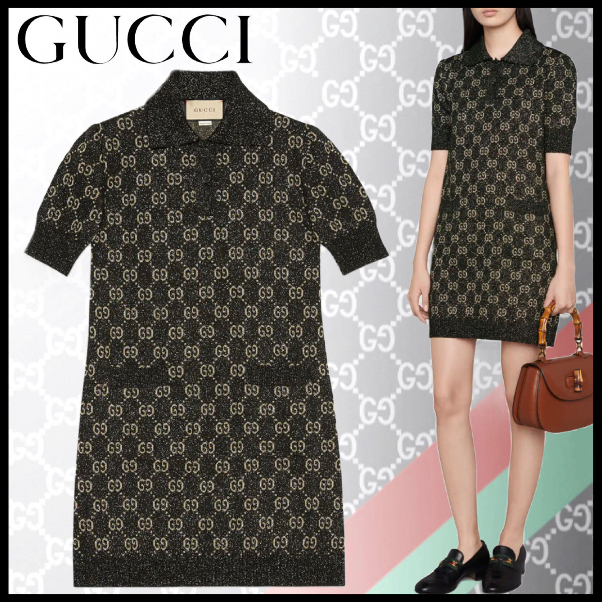 Gucci グッチ メタリック ヘリテージ GG ラメ ショート ドレス ミニ