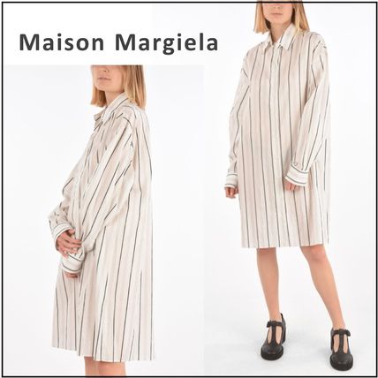 ストライプ Maison Margiela x ワンピース(レディース)|新作を海外 【お気にいる】 MAISON ドレス ピンストライプ MARGIELA ひざ丈ワンピース