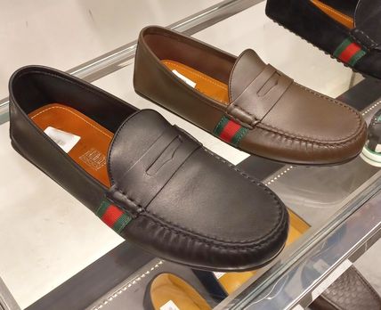 GUCCI Loafers & Slip-ons Stripes Plain Toe Moccasin Leather Outlet Loafers & Slip-ons