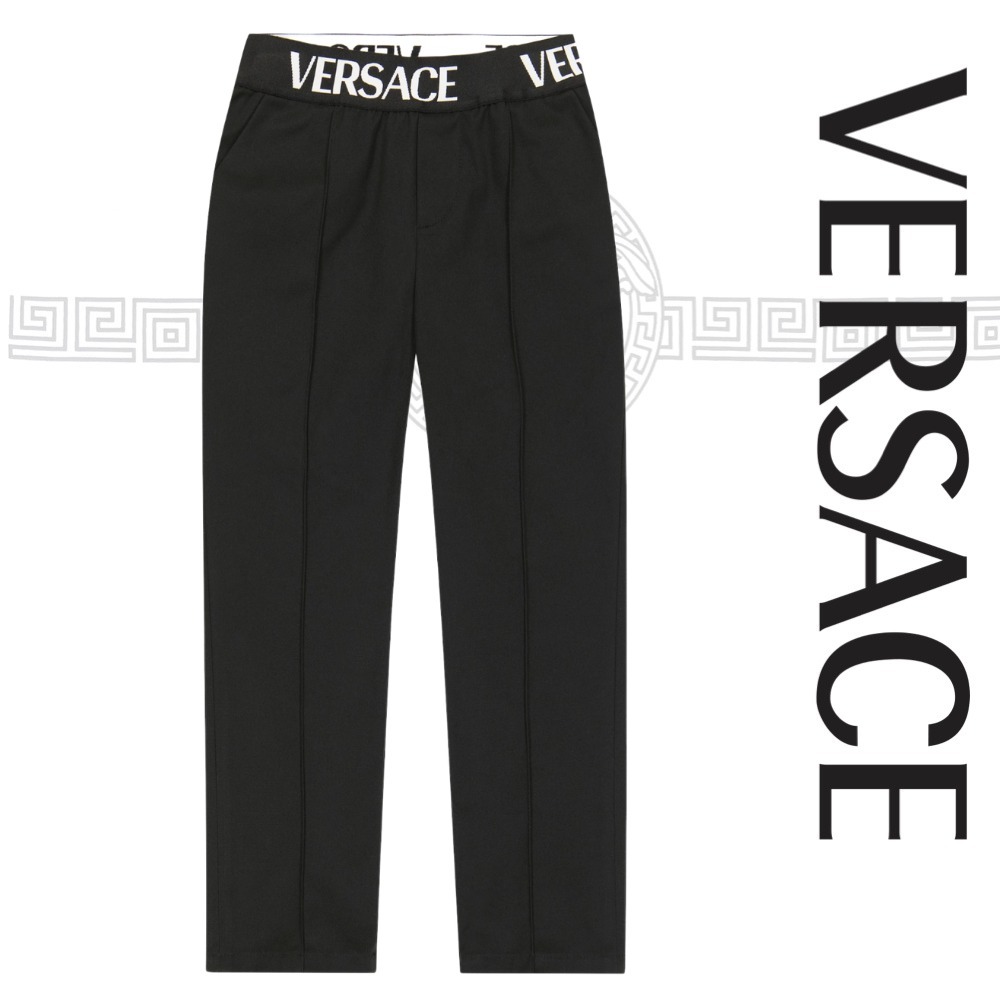 VERSACE KIDS メデューサ ウエストロゴ コットンパンツ ブラック
