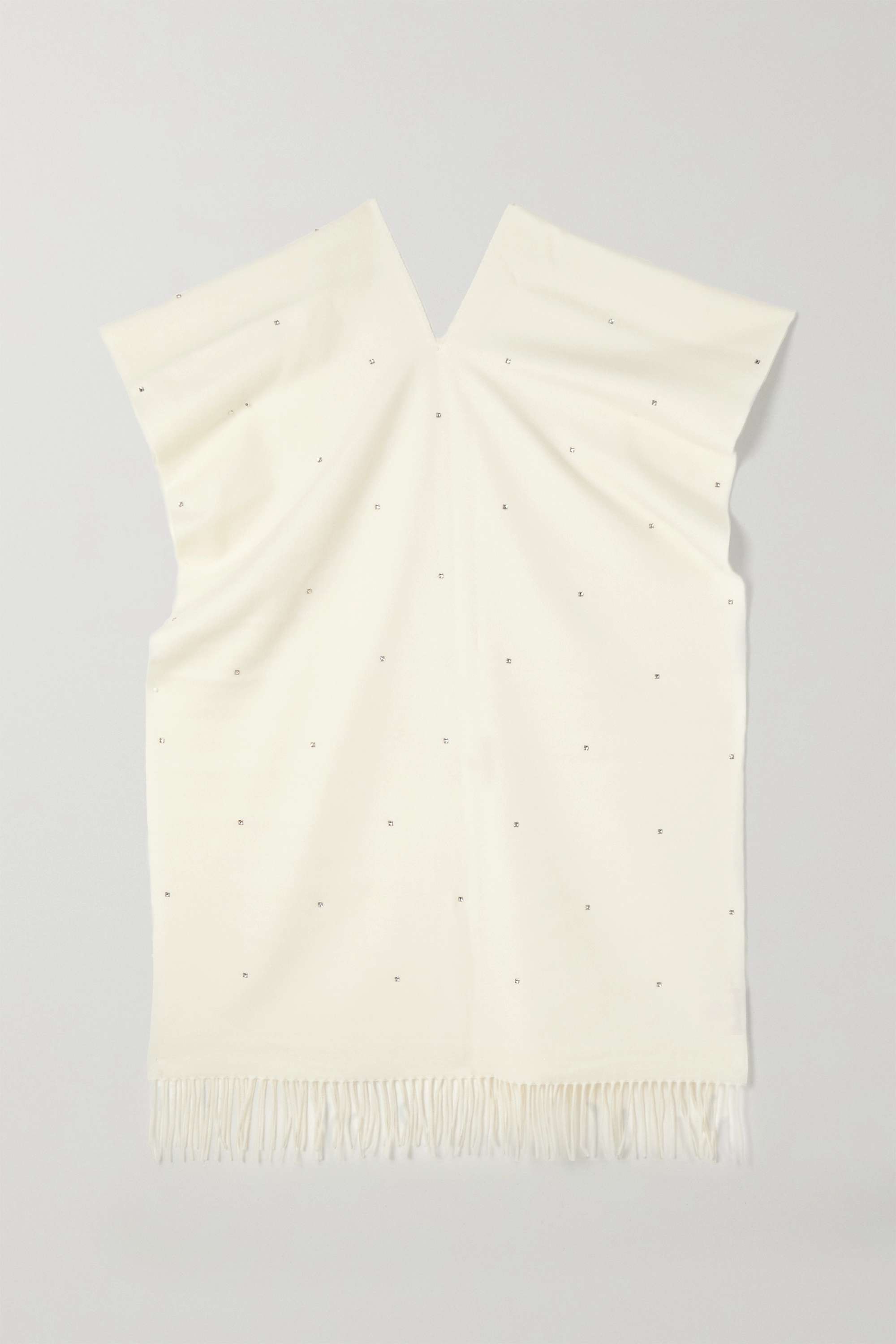 【VALENTINO】crystal-embellished fringed wool-blend poncho