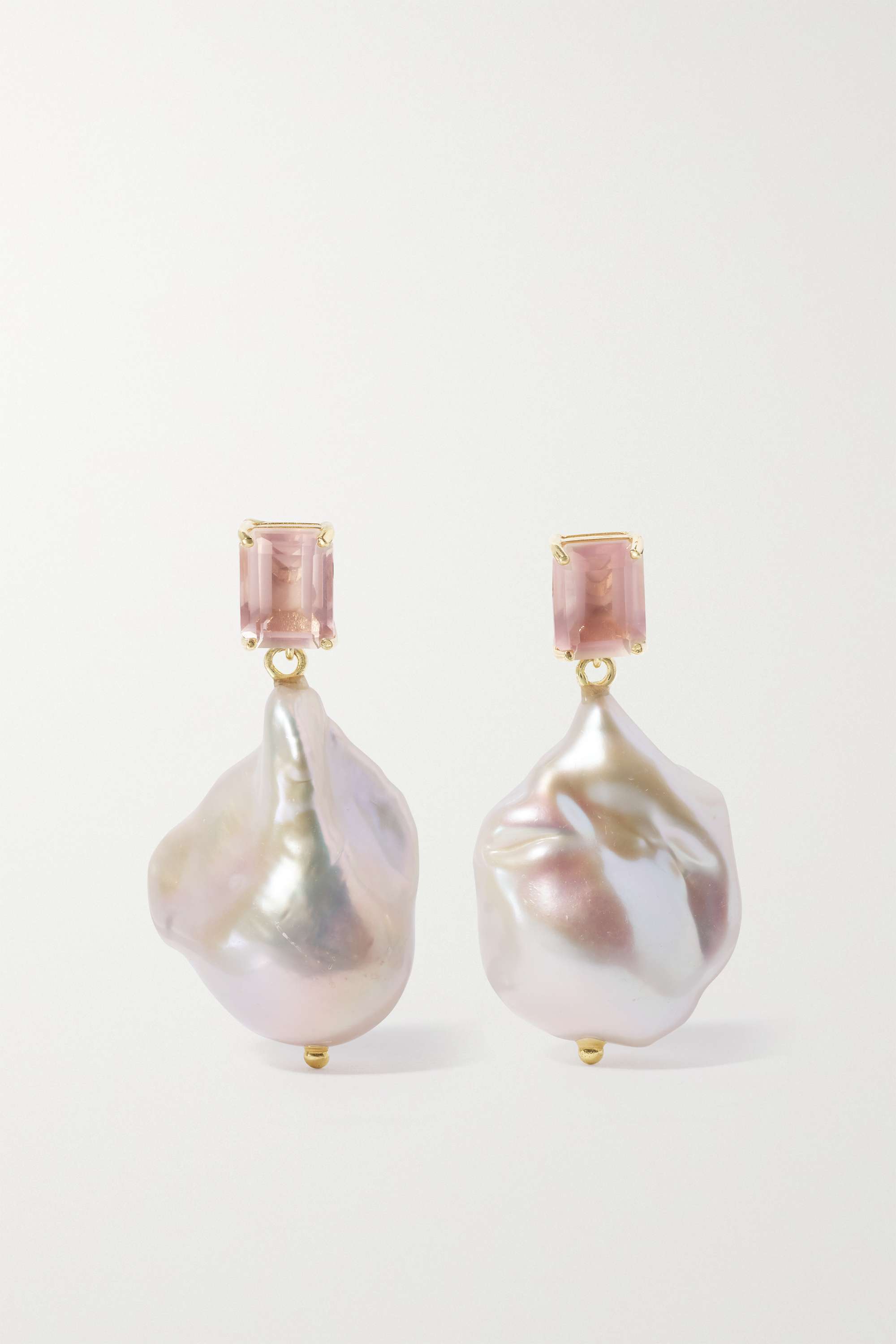 【MATEO】14-karat gold, pearl and rose quartz イヤリング