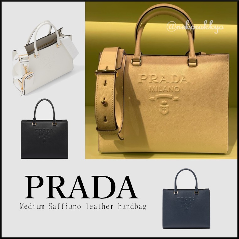 PRADA＊Medium Saffiano leather handbag ハンドバッグ＊送料込