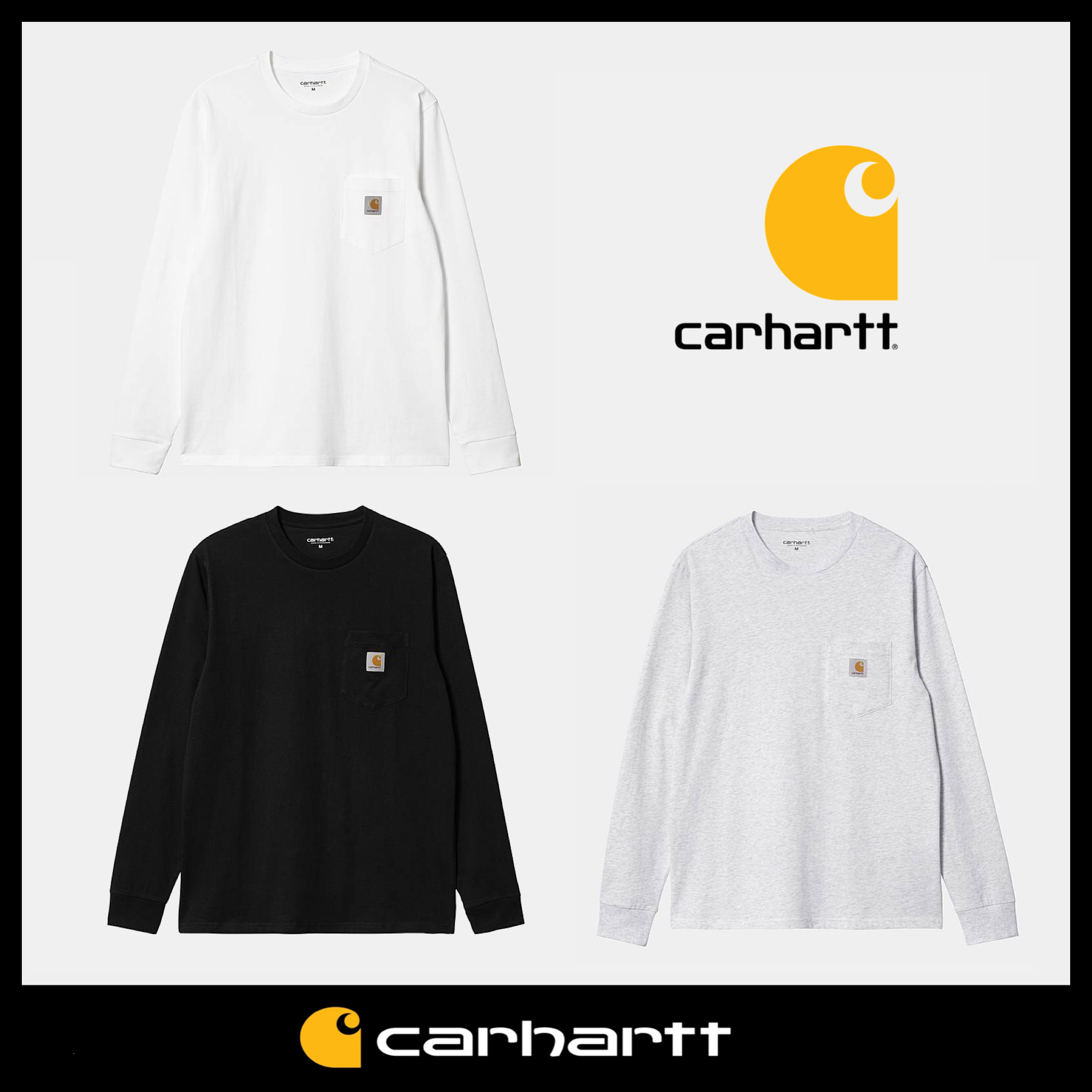 【Carhart】3カラー 長袖 ポケット ロゴ Tシャツ / 送料無料